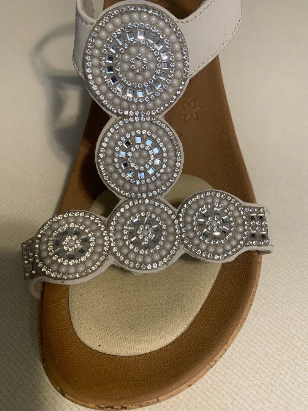 Skechers White Beaded T-Strap Sandals - Picture 6 of 8
